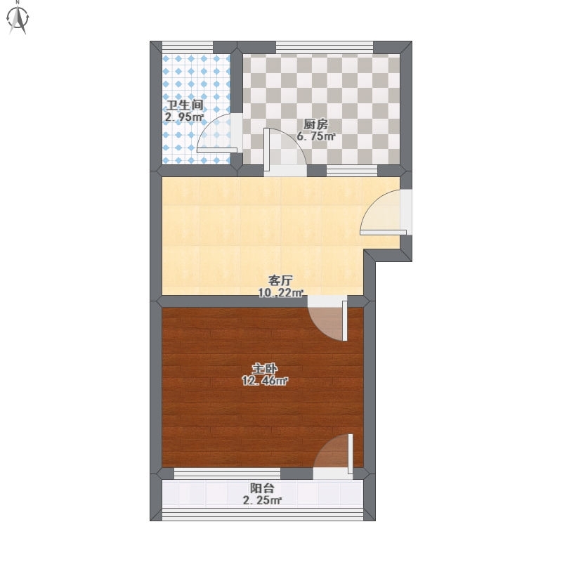 梓湖明珠  1室1厅1卫   1400.00元/月户型图