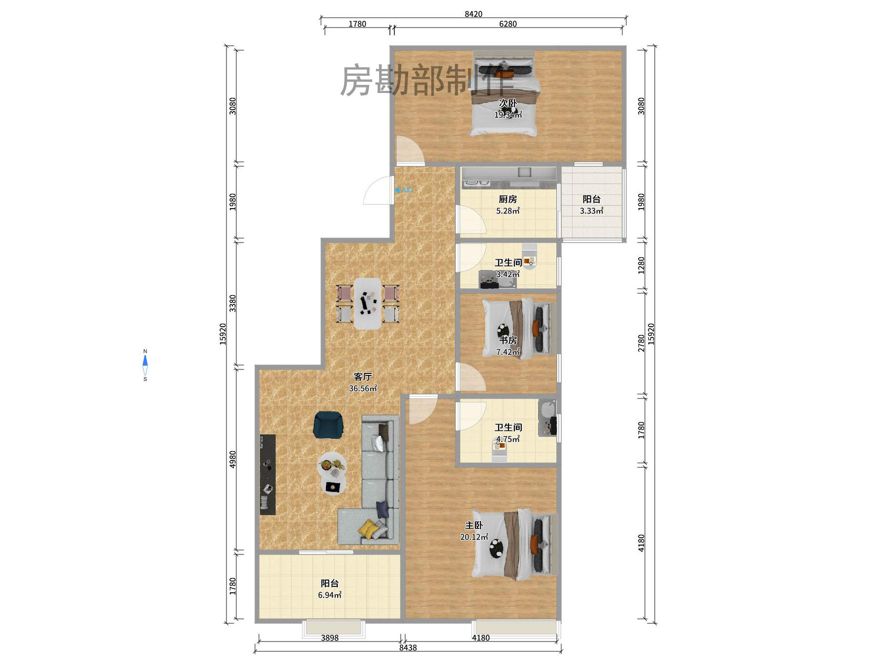 鹏程世家 3室2厅2卫 3700.0元/月 鹏程世家 3室2厅2卫 3700.0元/月户型图