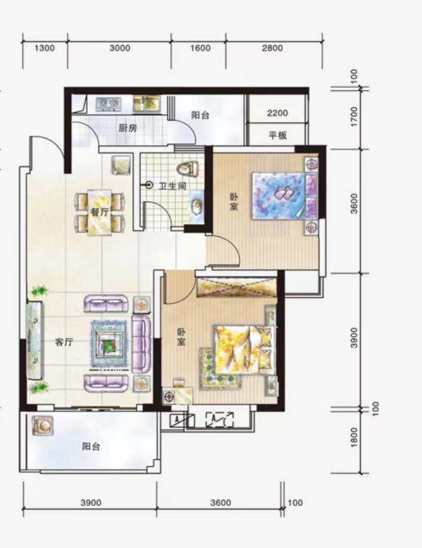 天地人和 3室2厅2卫 2200.0元/月 天地人和 3室2厅2卫 2200.0元/月户型图