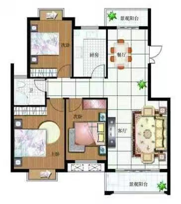 金源大厦  2室2厅2卫   2600.00元/月户型图