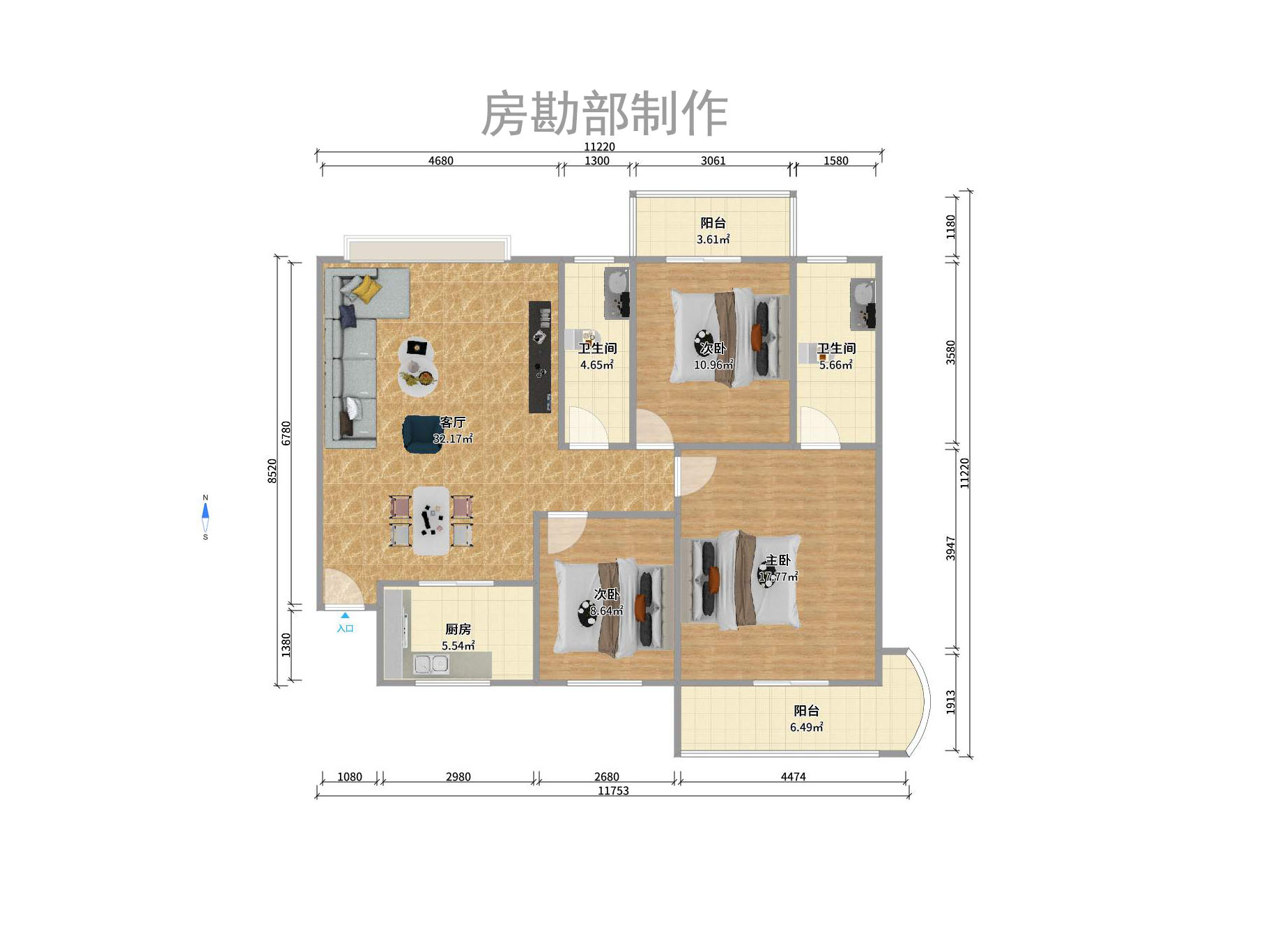 朝阳欣园  3室2厅1卫   3500.00元/月户型图