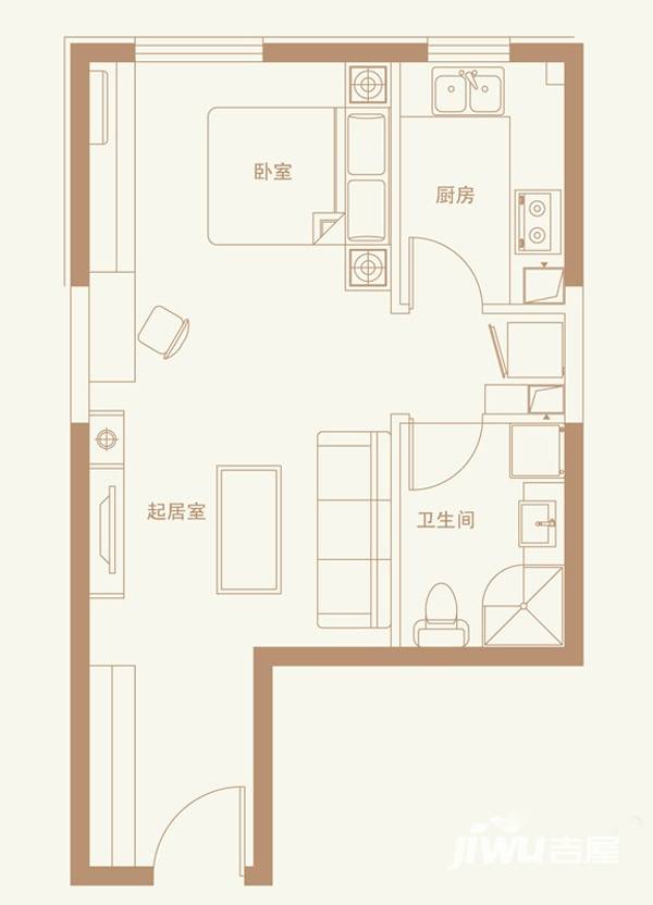 梓湖东城  1室1厅1卫   1000.00元/月户型图