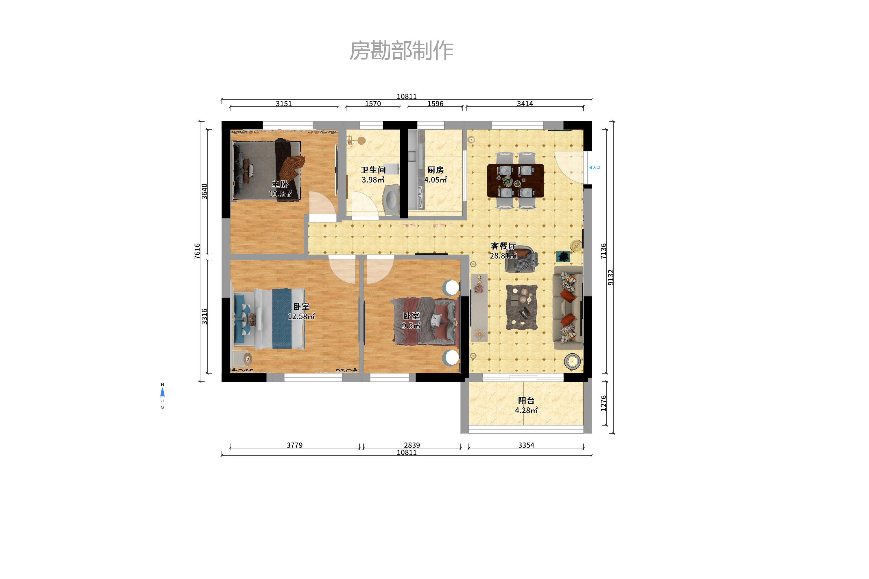 兰亭湾畔  3室2厅1卫   2800.00元/月室内图1