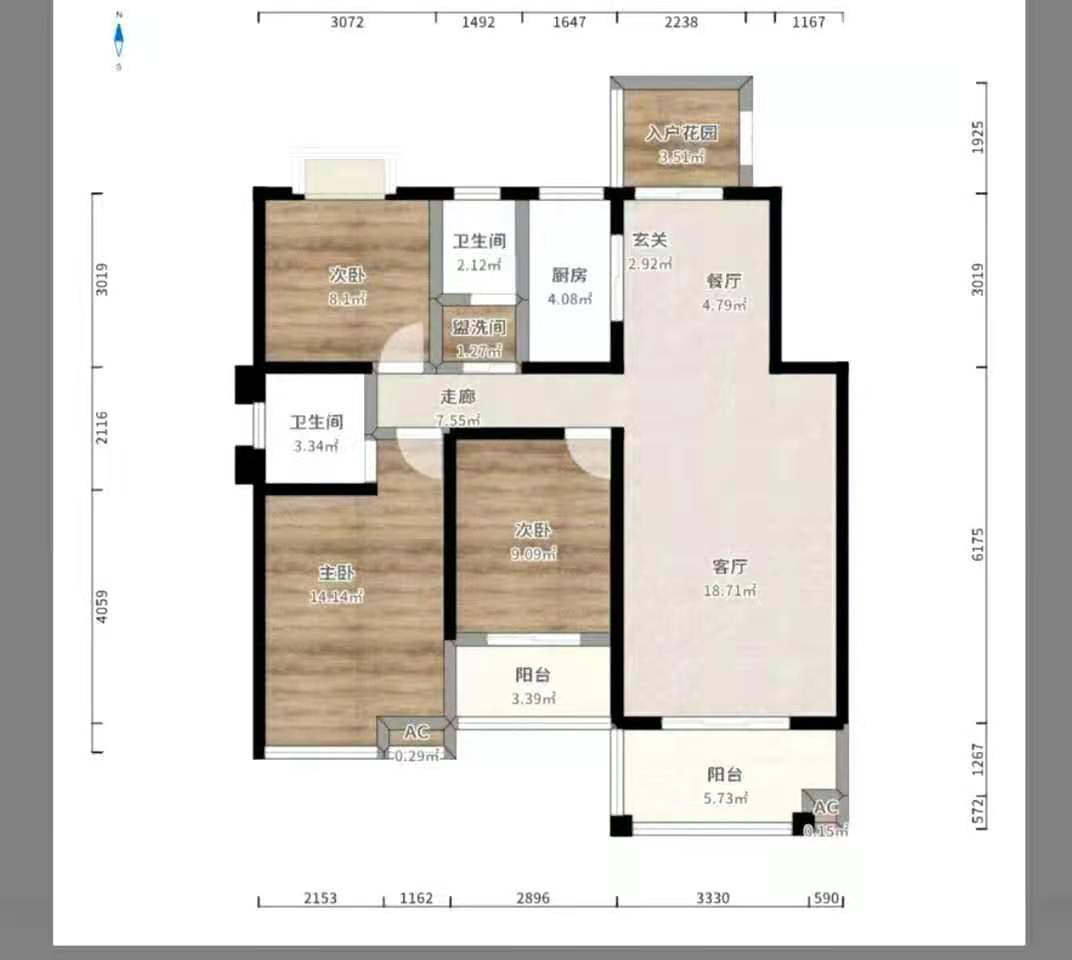 云盘村  2室1厅1卫   800.00元/月户型图