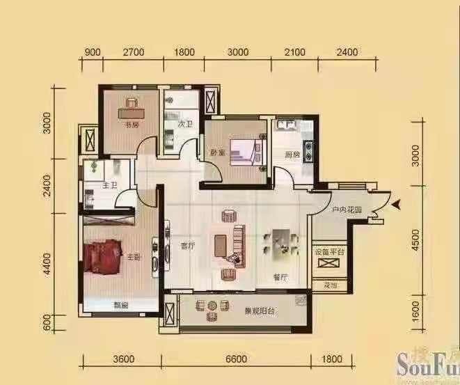 九郎家园 3室2厅1卫 1500.0元/月 九郎家园 3室2厅1卫 1500.0元/月户型图