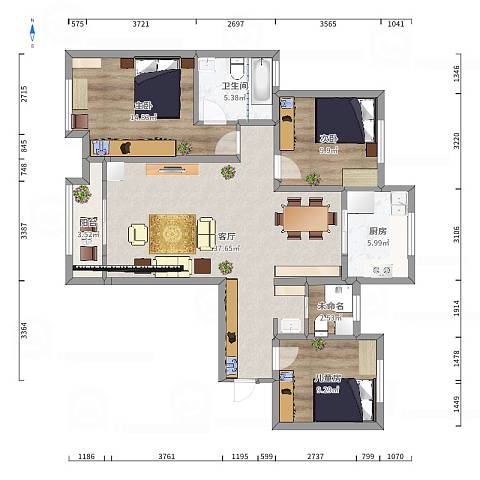 金辉世界城  3室2厅2卫   3700.00元/月户型图