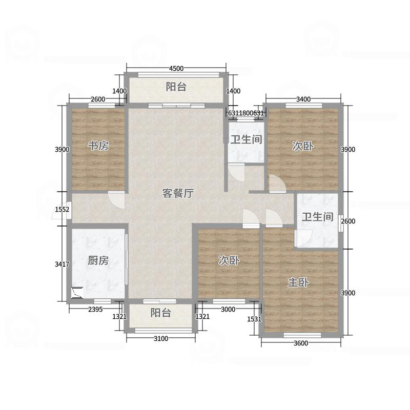 华天城小区  3室2厅2卫   105.00万户型图