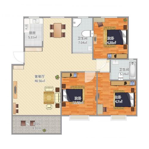 荣盛花语书苑 3室2厅1卫 2800.0元/月 荣盛花语书苑 3室2厅1卫 2800.0元/月户型图