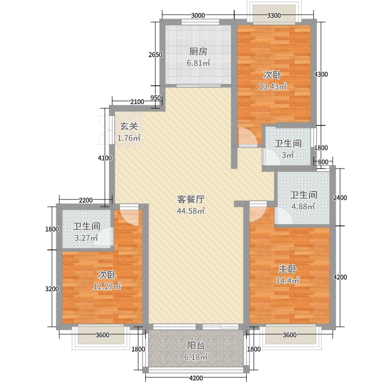 梓湖观邸 3室2厅2卫 3500.0元/月 梓湖观邸 3室2厅2卫 3500.0元/月户型图