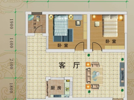 大拇指锁盘 2室2厅1卫 2600.00元/月 大拇指锁盘 2室2厅1卫 2600.00元/月户型图