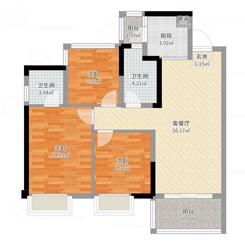 城南锦绣  3室2厅2卫   3000.00元/月户型图