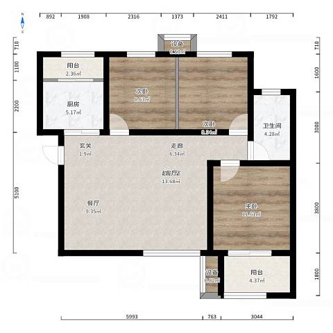 春临小区  3室2厅1卫   2600.00元/月户型图