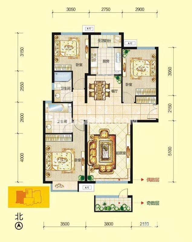 书香名邸一期  1室1厅1卫   1400.00元/月户型图