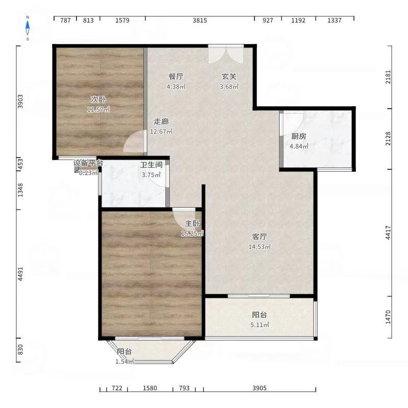 万象瑞城  2室2厅1卫   2300.00元/月户型图