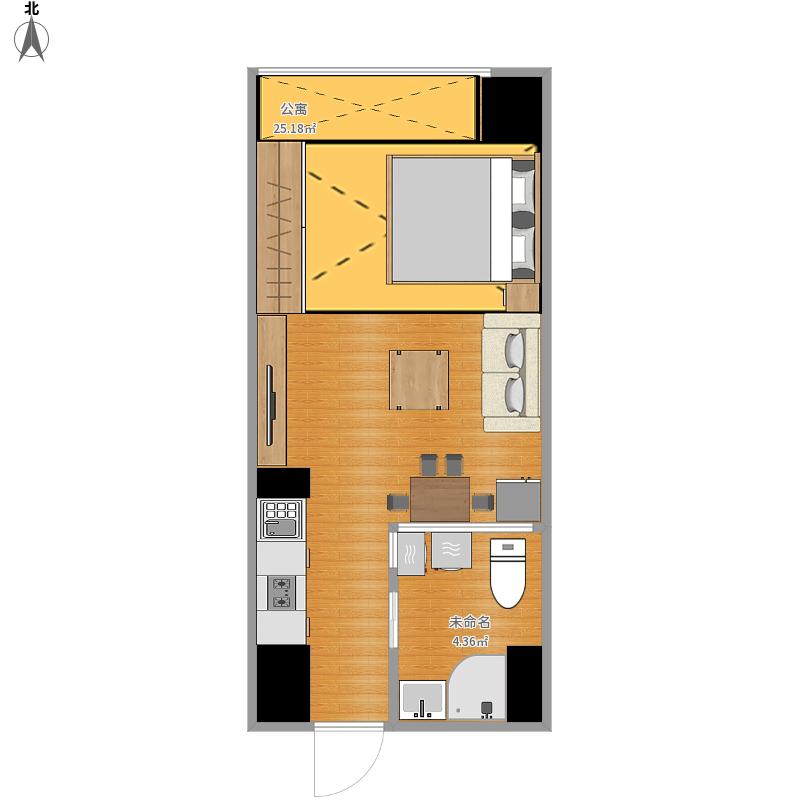 鹏利广场  1室1厅1卫   1300.00元/月户型图