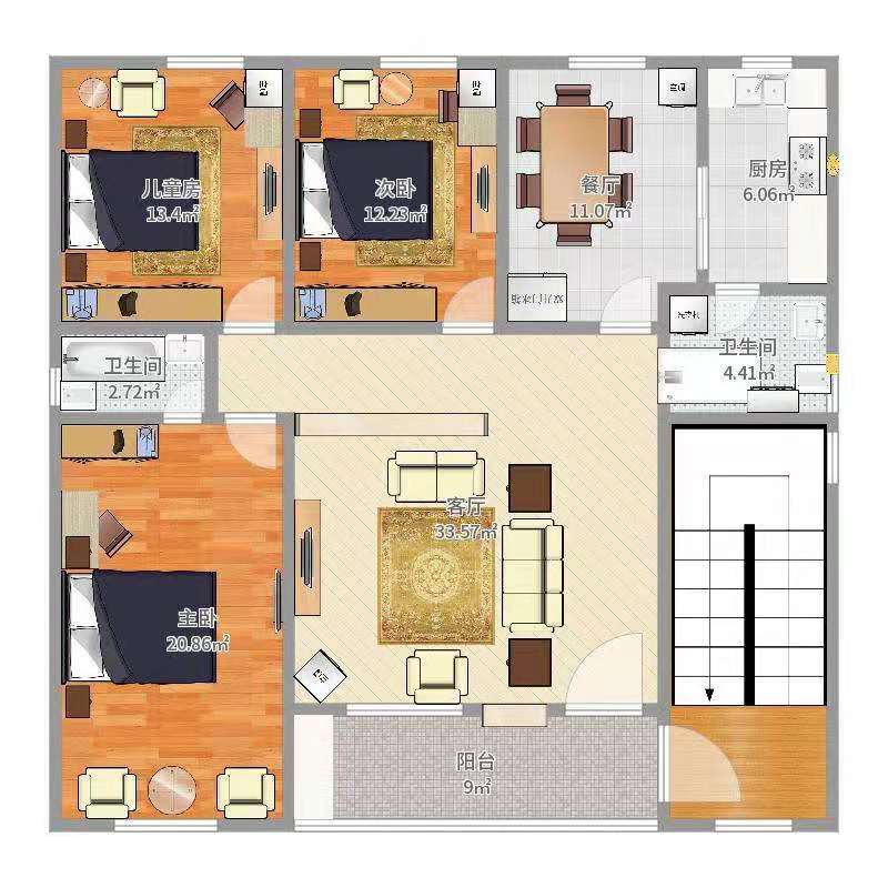 秀龙小区  3室2厅2卫   39.80万户型图