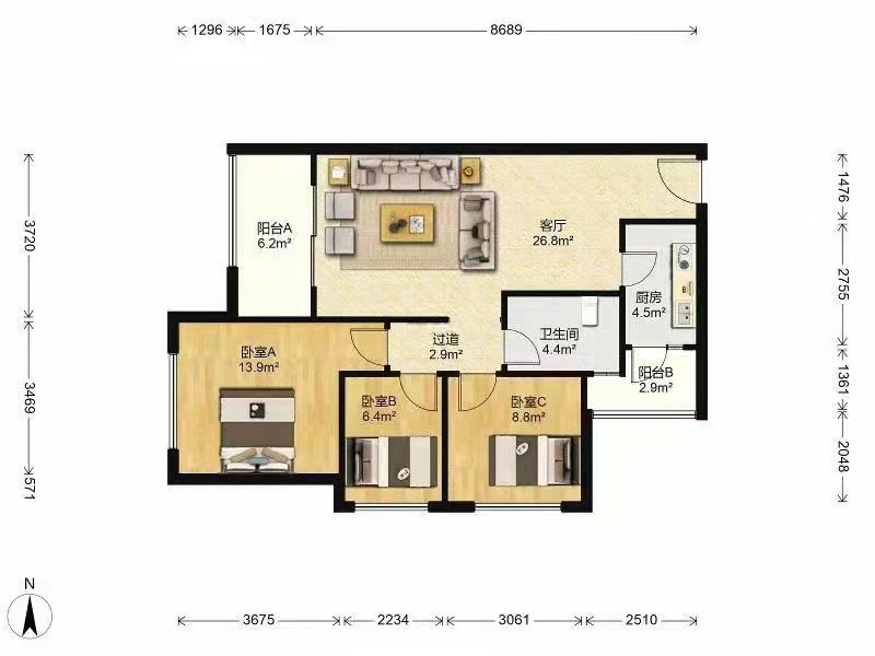 佳兆业君汇上品  3室1厅1卫   235.00万户型图