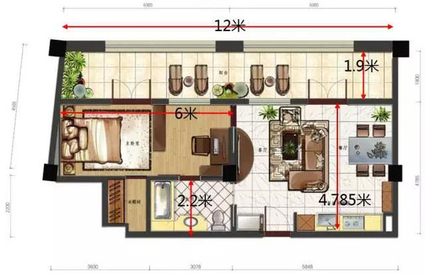 美的林城时代  2室2厅1卫   2600.00元/月户型图