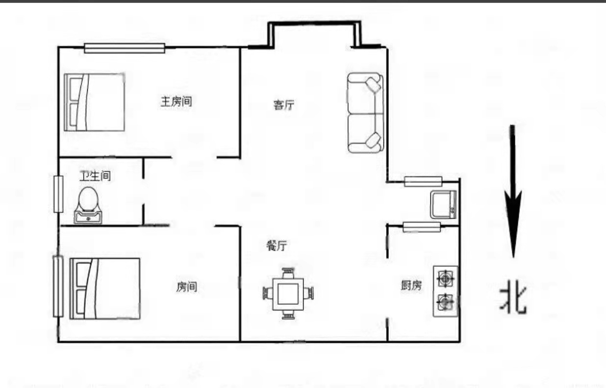 晓园嘉苑  2室2厅1卫   1000.00元/月户型图