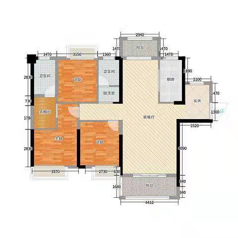 象形国强安置小区  3室2厅2卫   1200.00元/月户型图