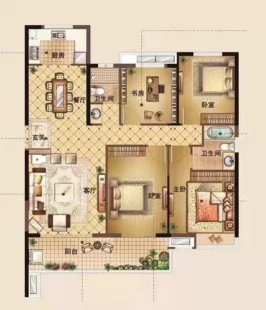 金源大厦  4室2厅2卫   3500.00元/月户型图