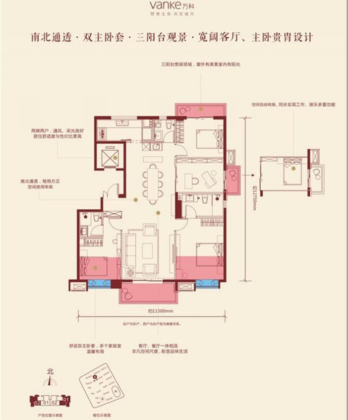 万科东方传奇  3室2厅1卫   3500.00元/月户型图