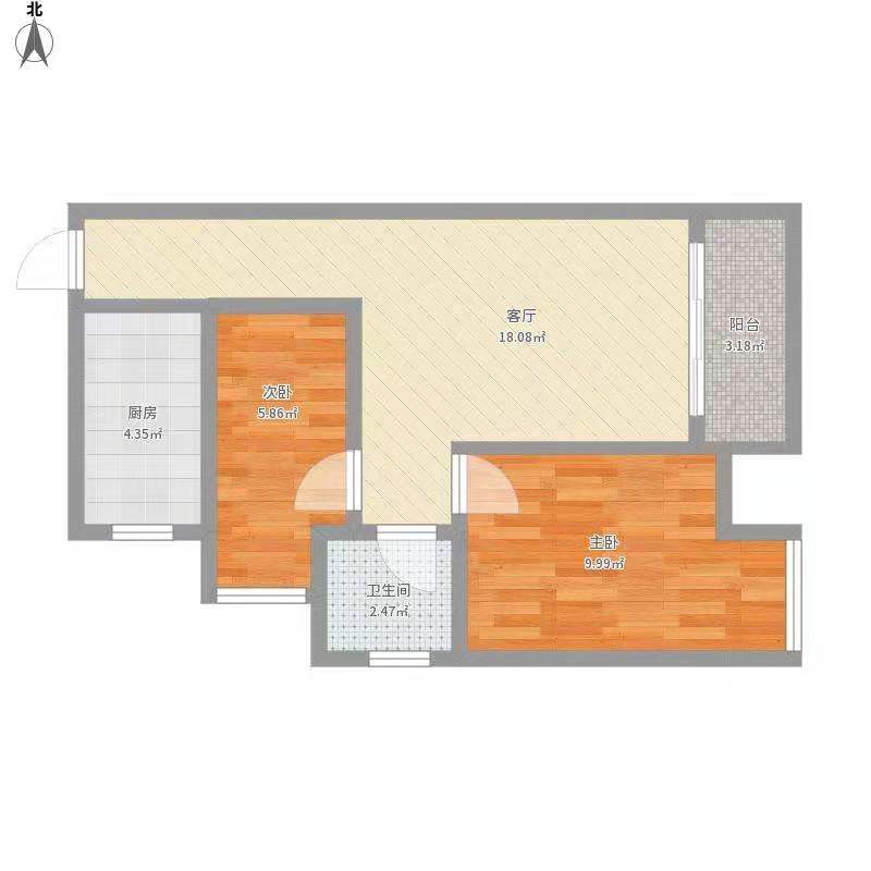 二大电器（临街七色花楼上）  2室2厅2卫   45.80万户型图