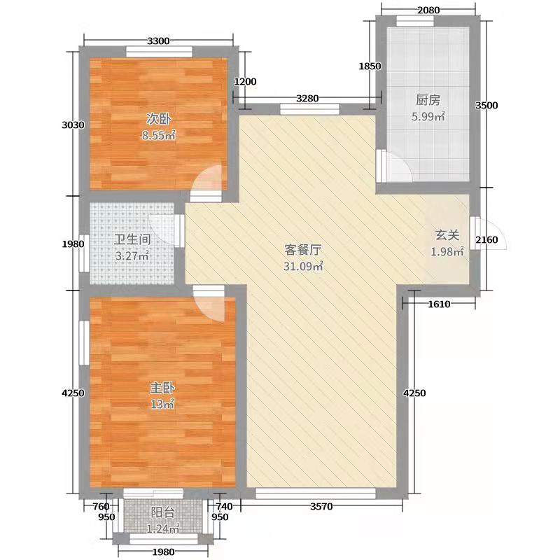 国际公馆（美的时代广场）  1室1厅1卫   1400.00元/月户型图