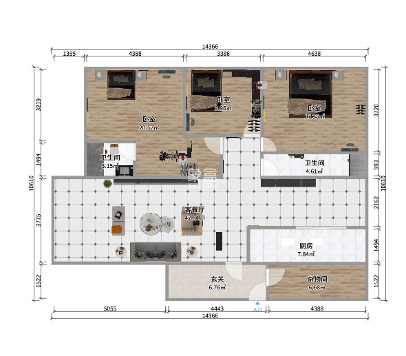 高尔夫紫龙郡 3室2厅2卫 2800.0元/月 高尔夫紫龙郡 3室2厅2卫 2800.0元/月户型图