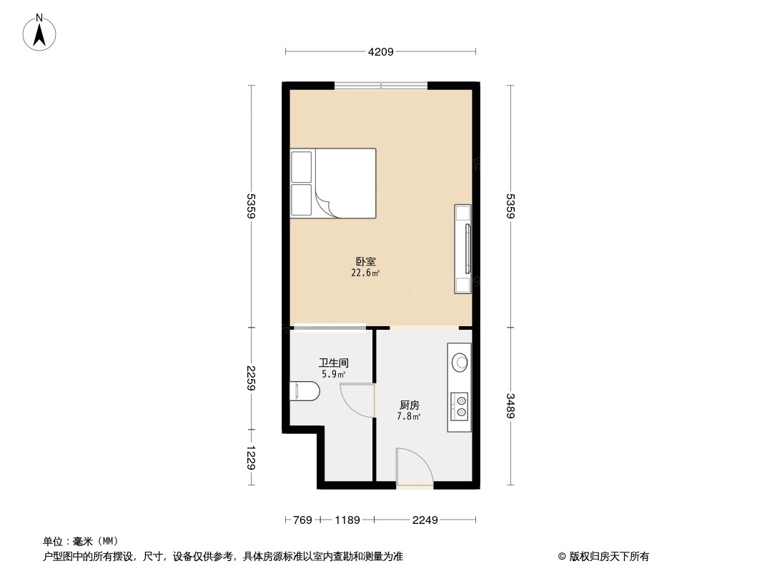 梓湖东城  1室1厅1卫   27.00万户型图