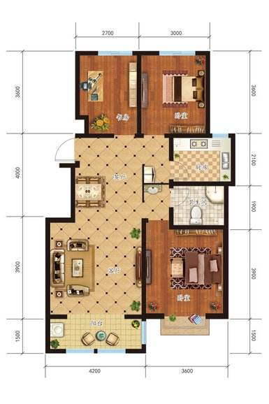 紫藤苑民主村  4室2厅2卫   1800.00元/月户型图