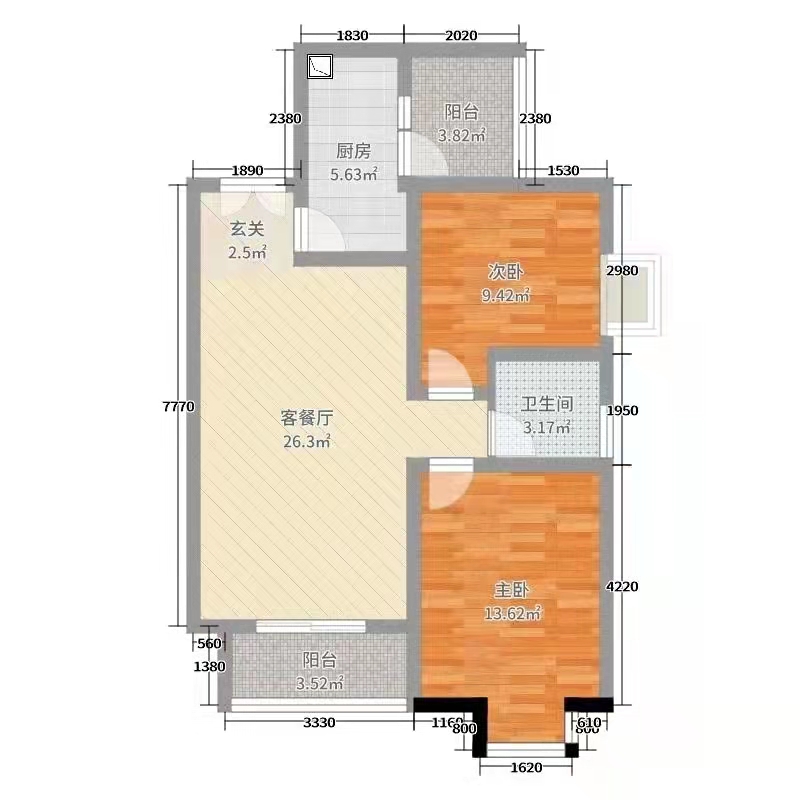梓山苑小区  2室2厅1卫   800.00元/月户型图