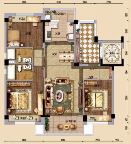 上和世家  3室2厅2卫   3200.00元/月户型图