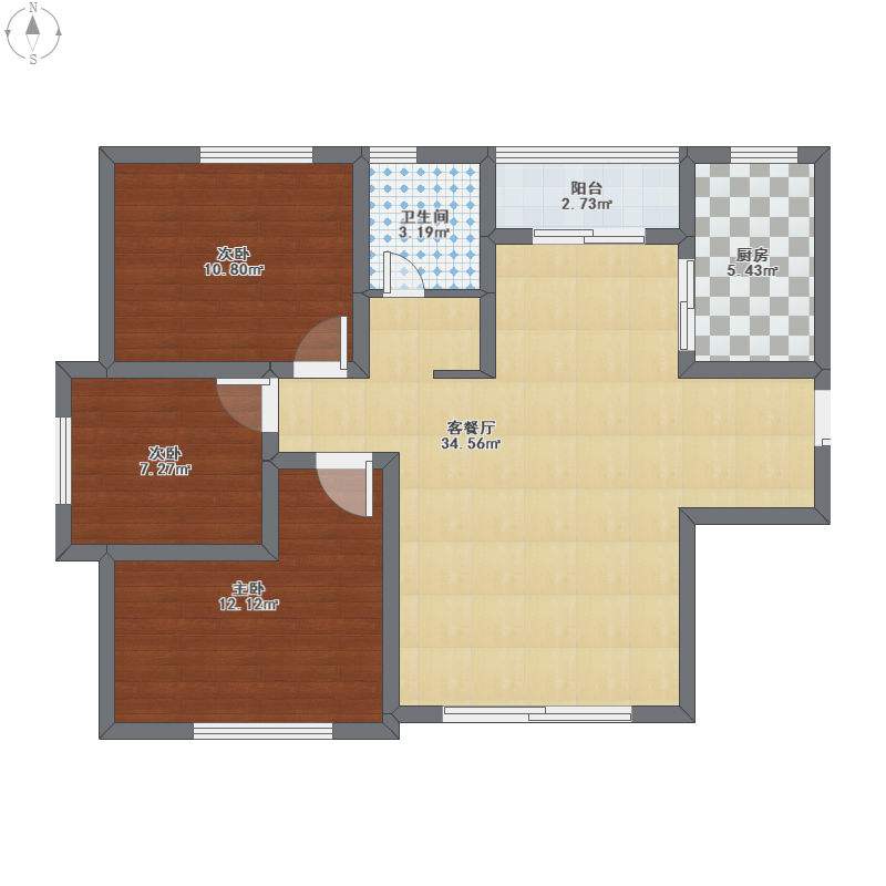远大生态风景  3室2厅1卫   3500.00元/月户型图
