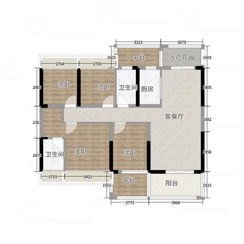 丽景天下  3室2厅2卫    111.8万户型图