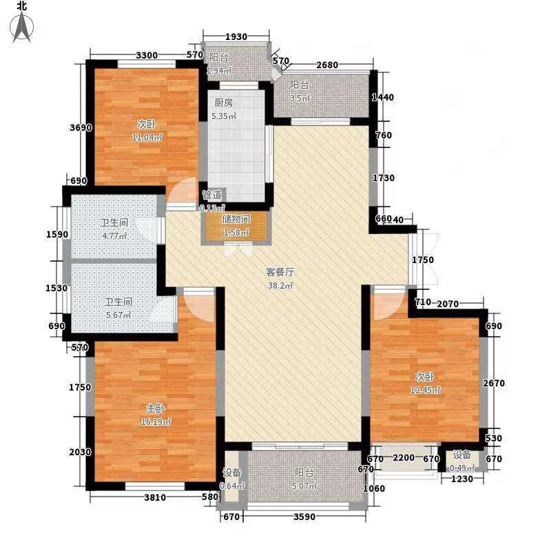 资江明珠  3室2厅2卫   93.80万户型图