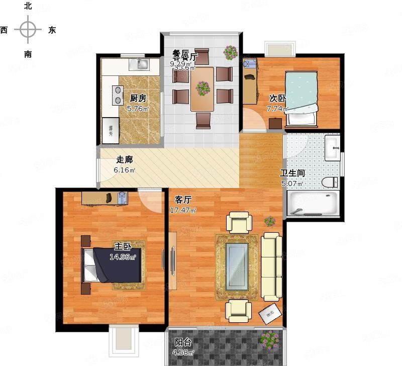 碧桂园  3室2厅1卫   72.80万户型图