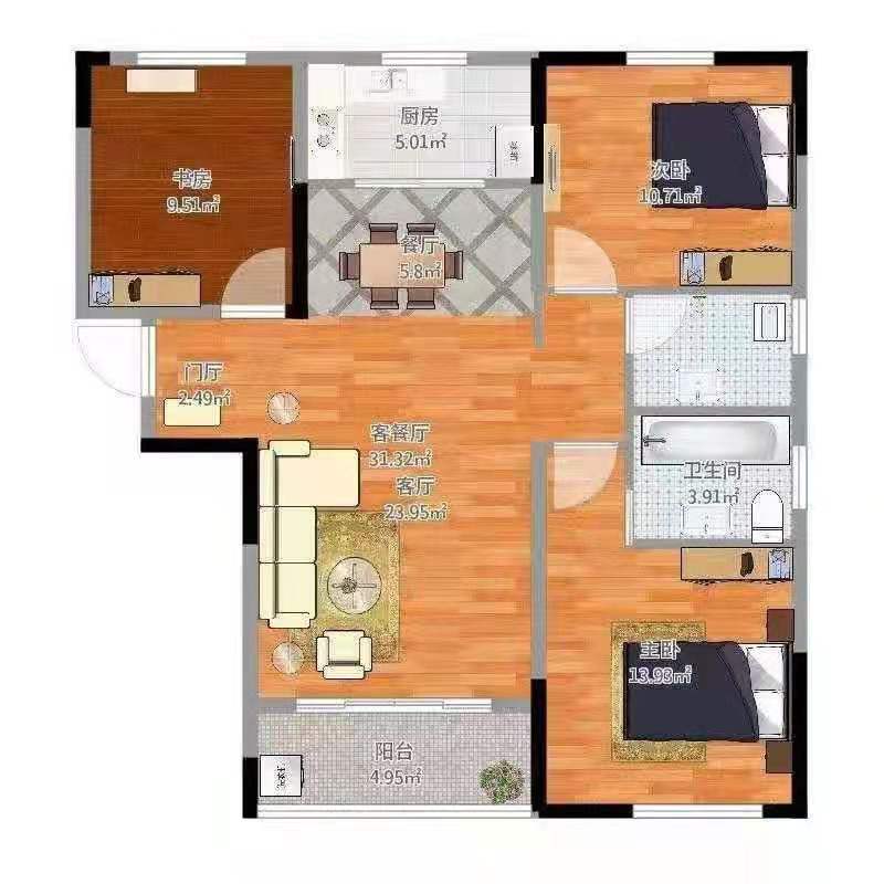 碧桂园  3室2厅1卫   2200.00元/月户型图
