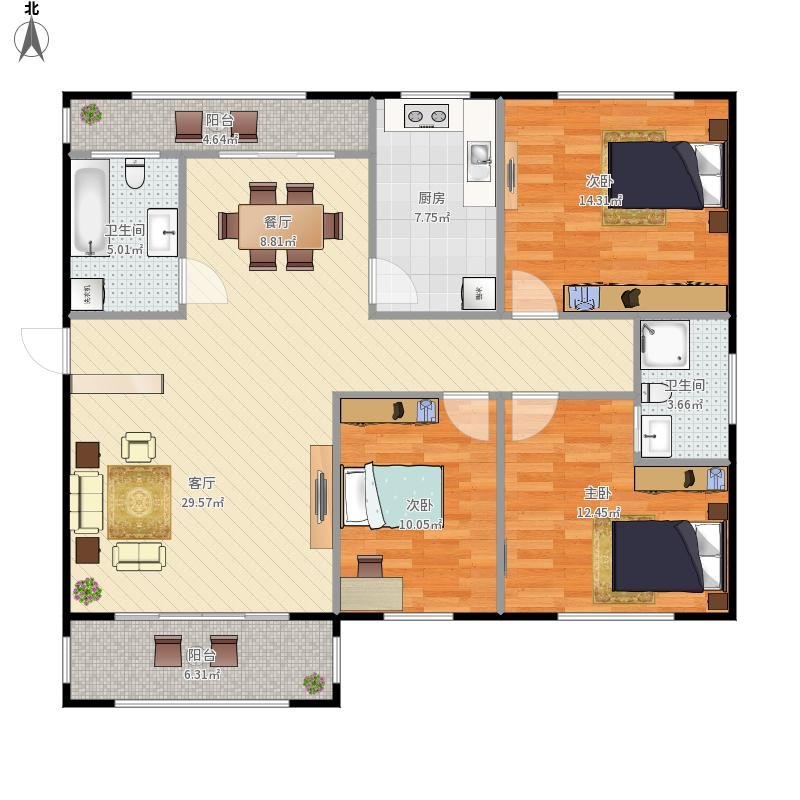 太古城  1室1厅1卫   1200.00元/月户型图