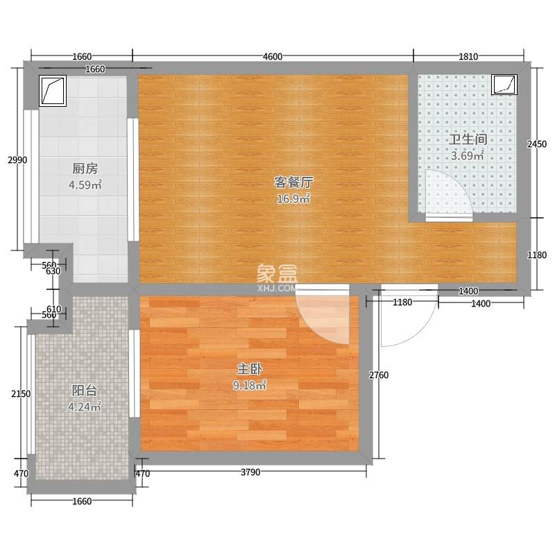 蓝钻公寓  1室1厅1卫   1600.00元/月户型图