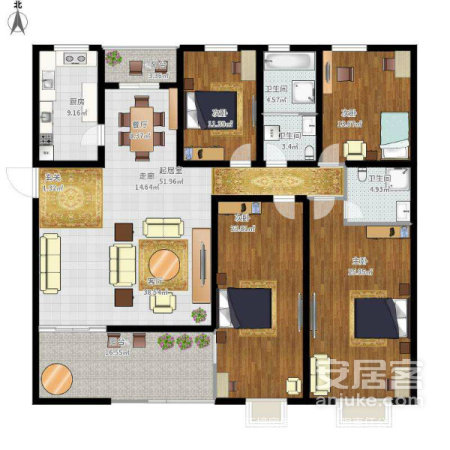 鸿泰国际  2室1厅1卫    1300.0元/月户型图