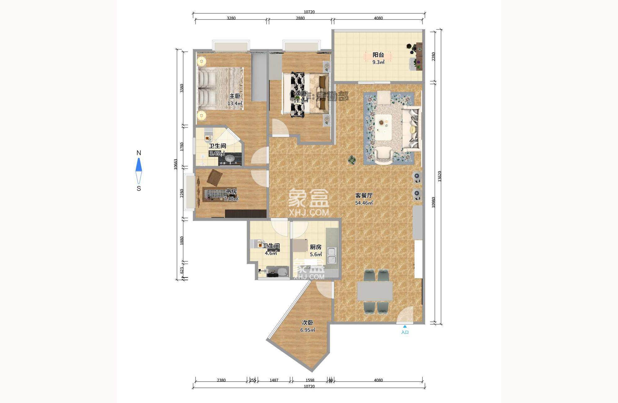 新天花园 4室2厅2卫 3600.0元/月 新天花园 4室2厅2卫 3600.0元/月户型图