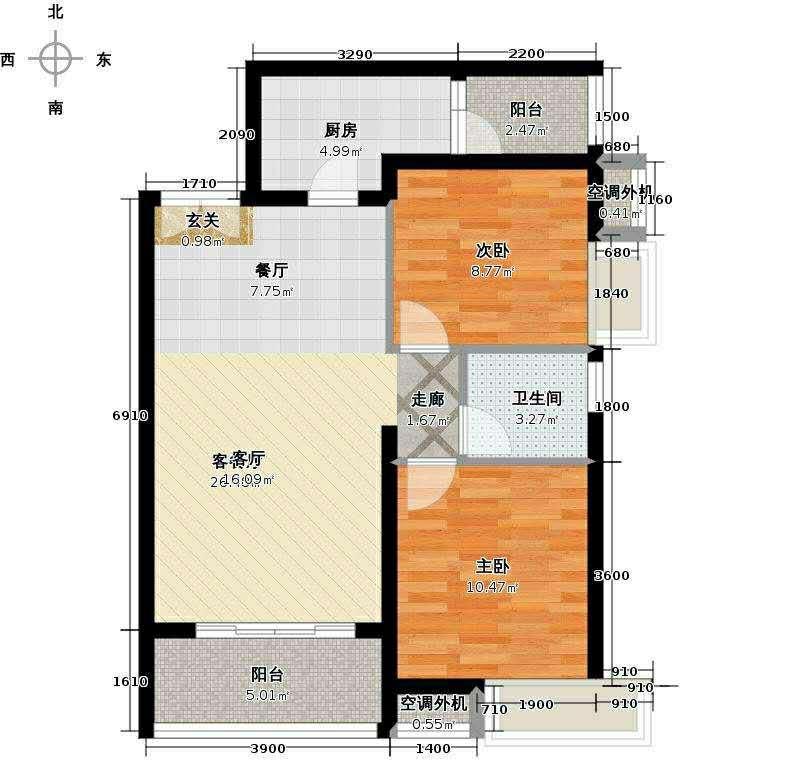 阳光山庄  2室1厅1卫   700.00元/月户型图