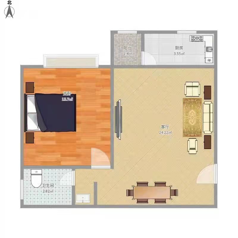 南湖春天  1室1厅1卫   1700.00元/月户型图