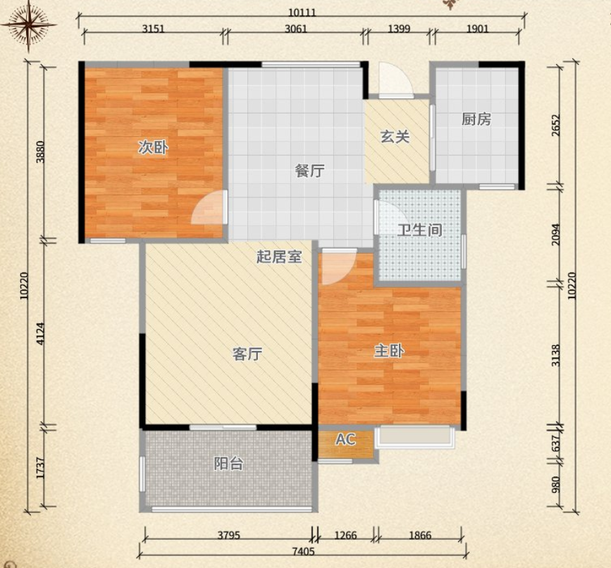 佛奥康桥水岸  3室2厅1卫   1500.00元/月户型图
