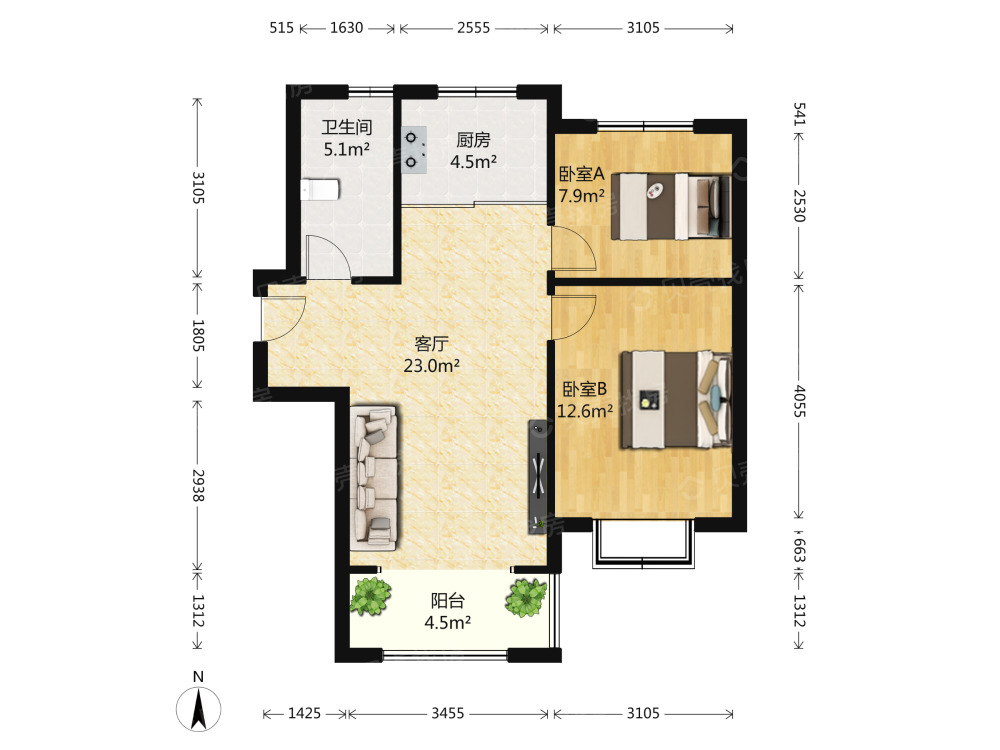 鑫苑鑫都汇南区  3室2厅1卫    2300.0元/月 鑫苑鑫都汇南区  3室2厅1卫    2300.0元/月户型图