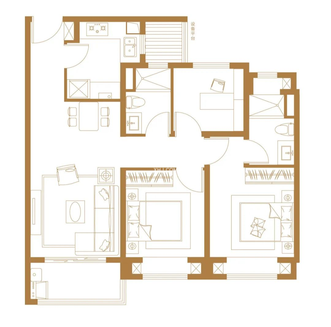 建设南路延伸段 3室2厅1卫 1200.0元/月 建设南路延伸段 3室2厅1卫 1200.0元/月户型图