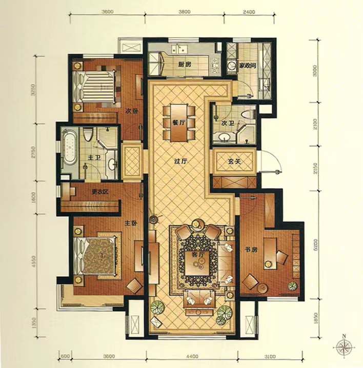 金源大厦 3室2厅2卫 2200.0元/月 金源大厦 3室2厅2卫 2200.0元/月户型图