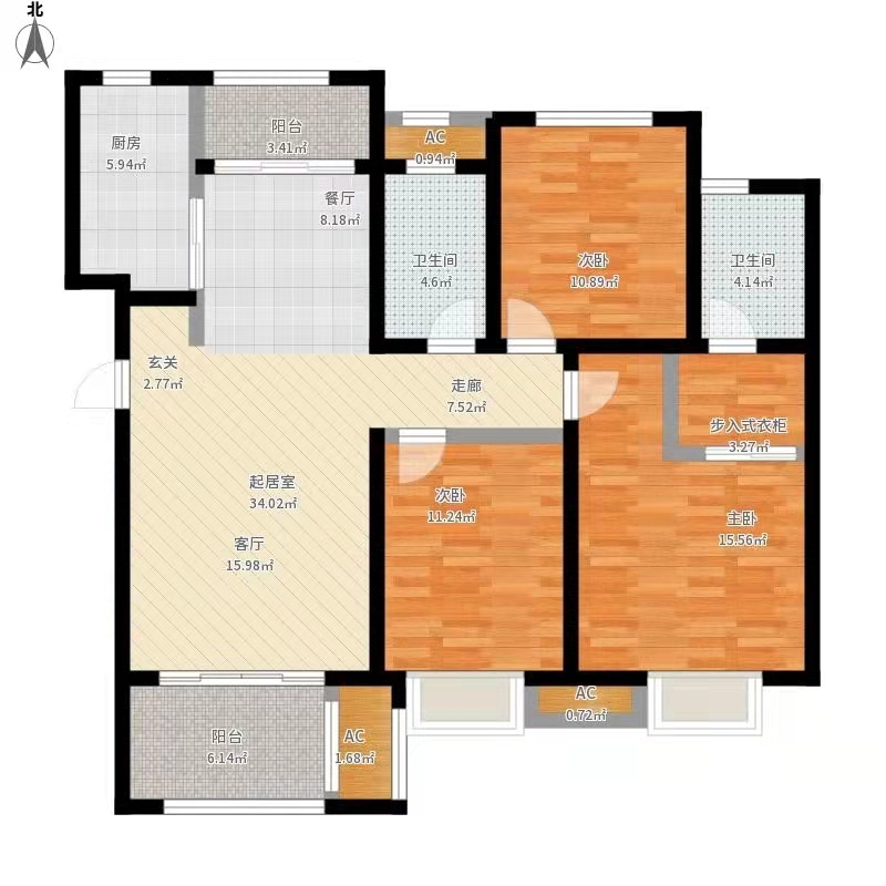 羊舞岭小区  3室2厅2卫   1300.00元/月户型图