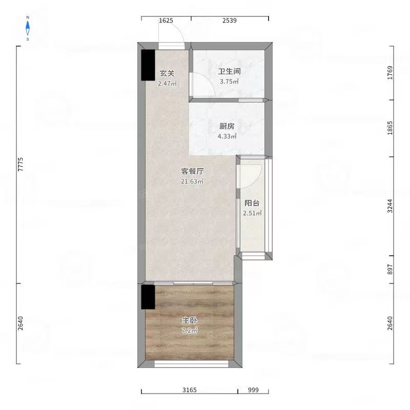 杉山社区  1室1厅1卫   680.00元/月户型图